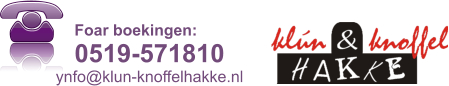 Foar boekingen: 0519-571810 ynfo@klun-knoffelhakke.nl